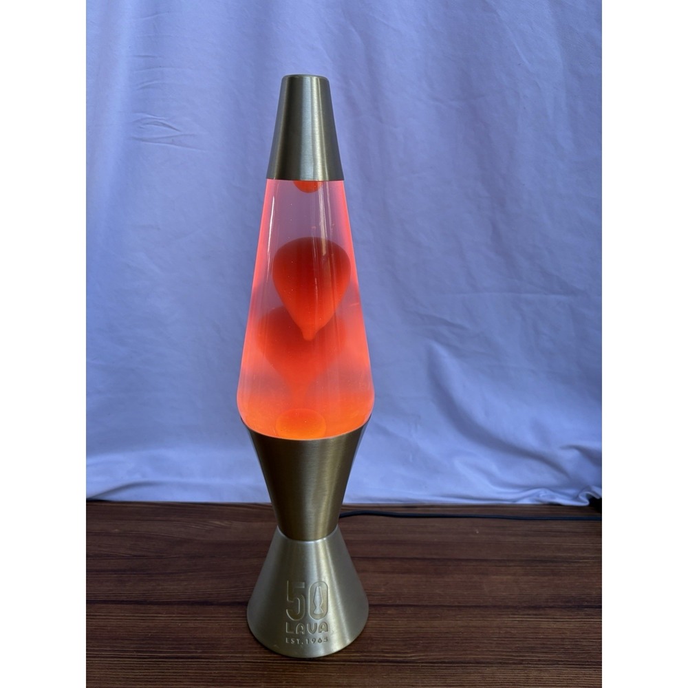 Lava 50th Anniversary Lava Lamp 16.5" Gold Base Orange Pink Tested Working - Picture 10 of 10